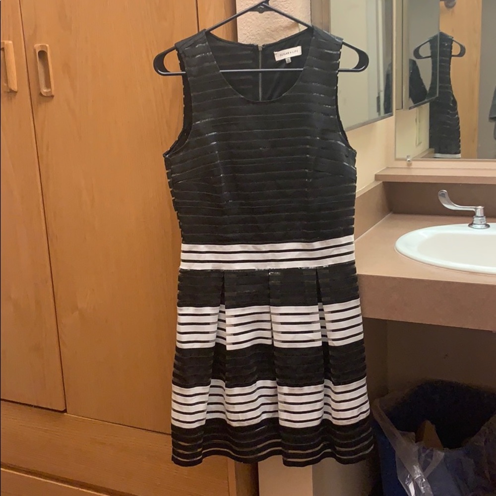 Black and white striped dress